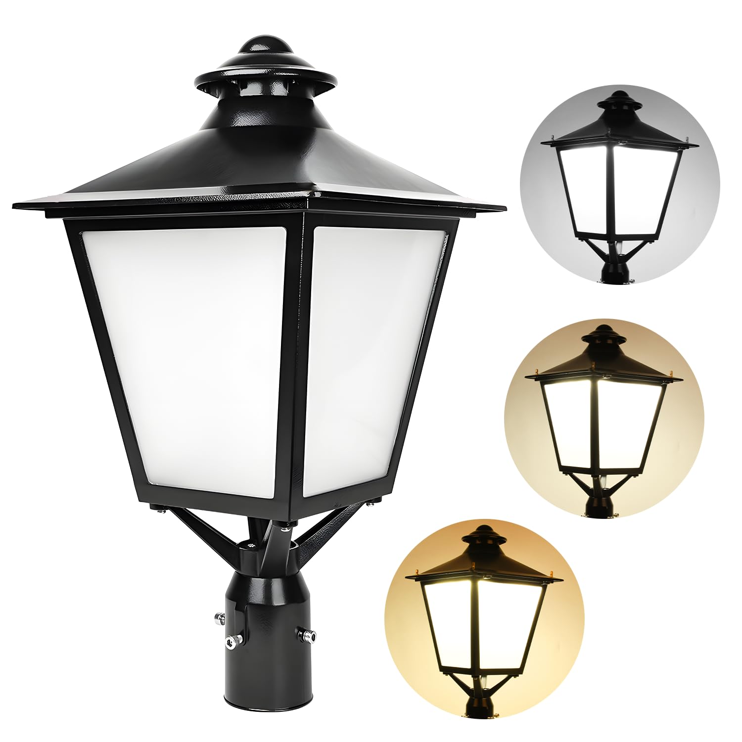 OSTEK LED Lantern Post Top Lights 120W/100W/80W & 3CCT 3000K/4000K/5000K Selectable Outdoor Commercial LED Circular Garden Yard Area Lights Fixture