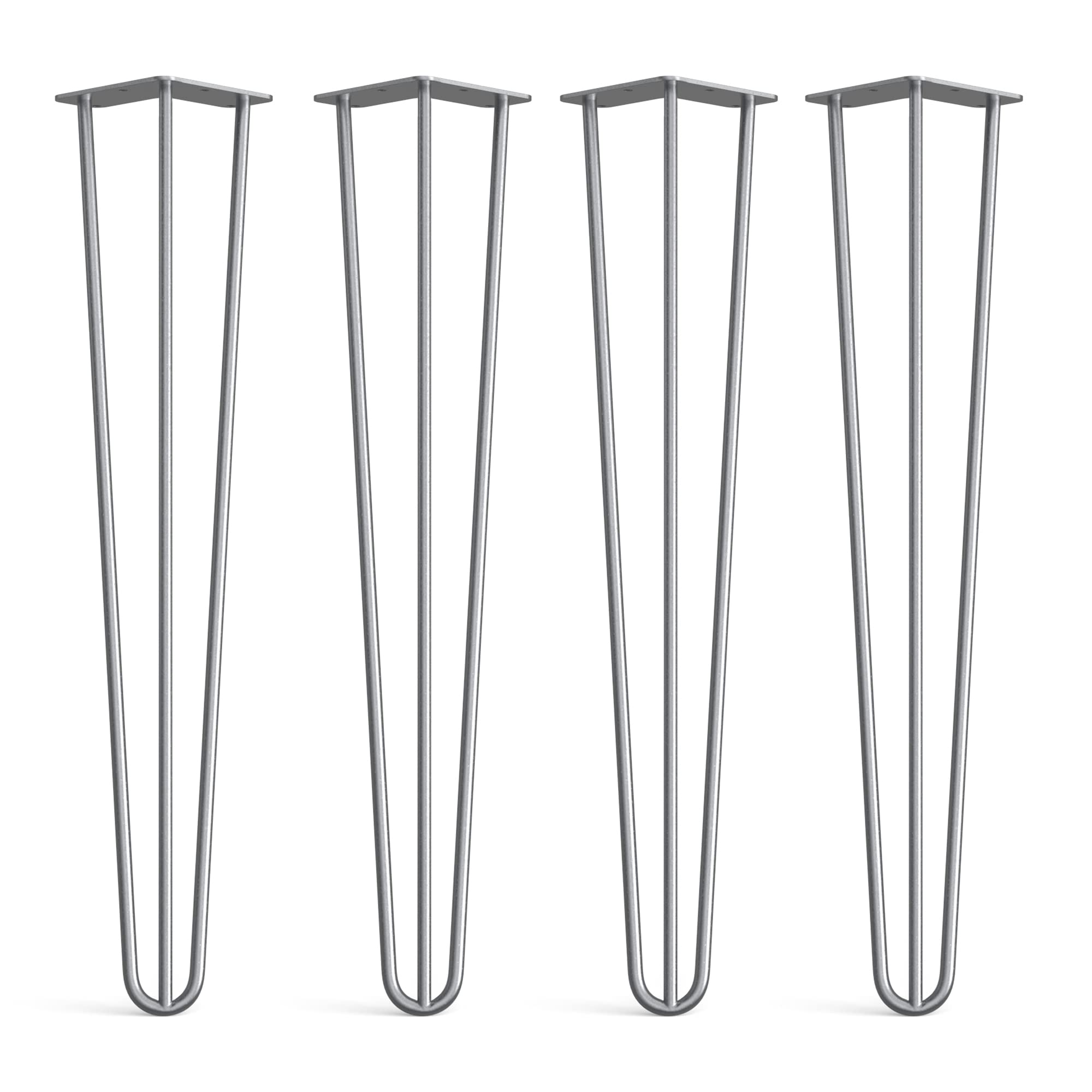 Dt Ironcraft Unfinished 4 X Hairpin Legs From - 61Cm 3 Rod / 10Mm, Bare Steel With Floor Protector Feet & Screws - Low Table Legs