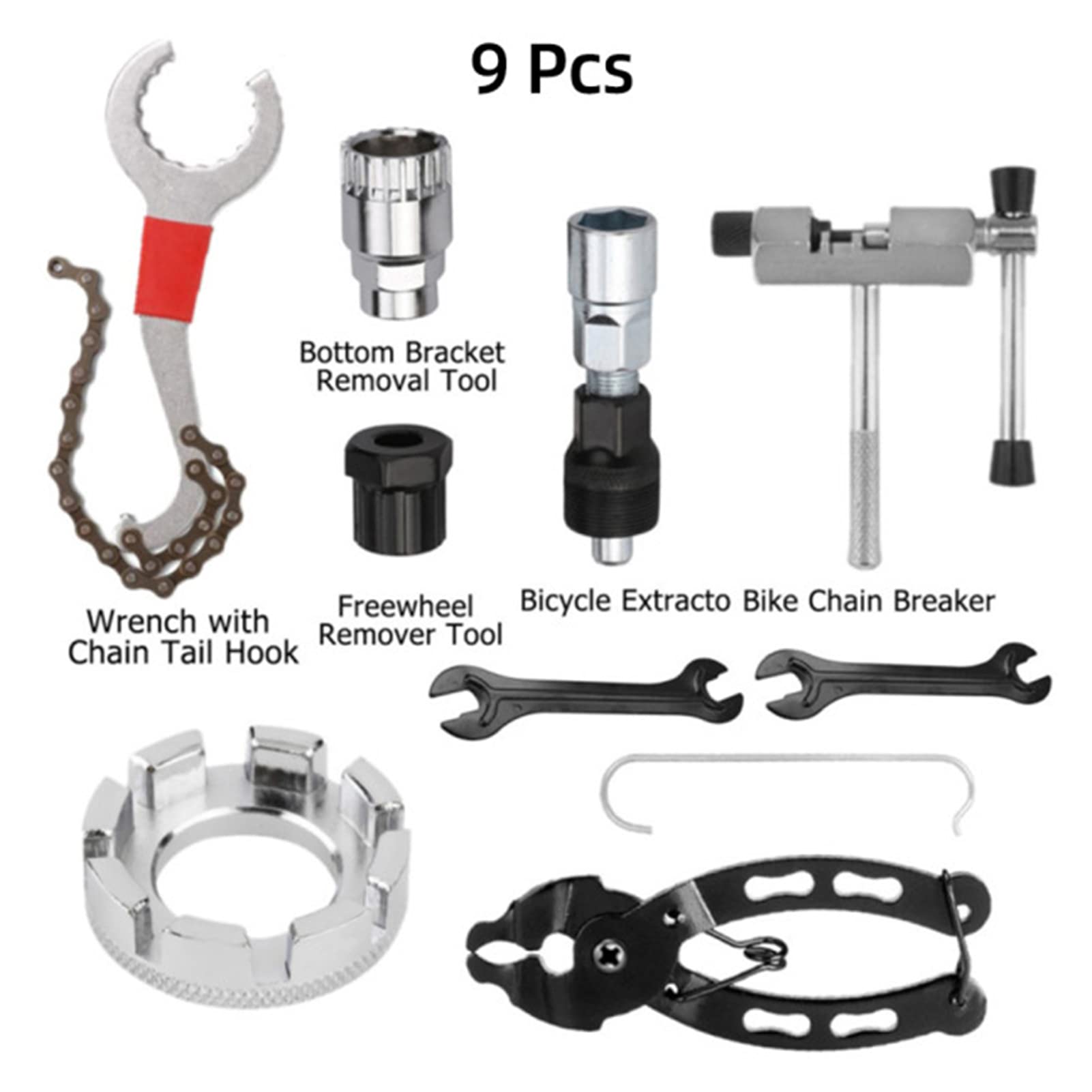 9 Pezzi Kit di Attrezzi Per Bici Attrezzi Per Riparazione Biciclette Chiave Per Rimozione Cassetta Estrattore Pedivella Movimento Centrale Ruota Libera Rimozione Manutenzione Pinze di Collegamento Int