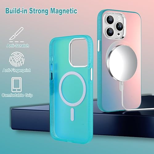 Miniatura 5 de KANGHAR Diseñada para iPhone 15 Pro, funda magnética fluorescente iridiscente láser linda, delgada para mujeres, hombres y niñas, compatible con