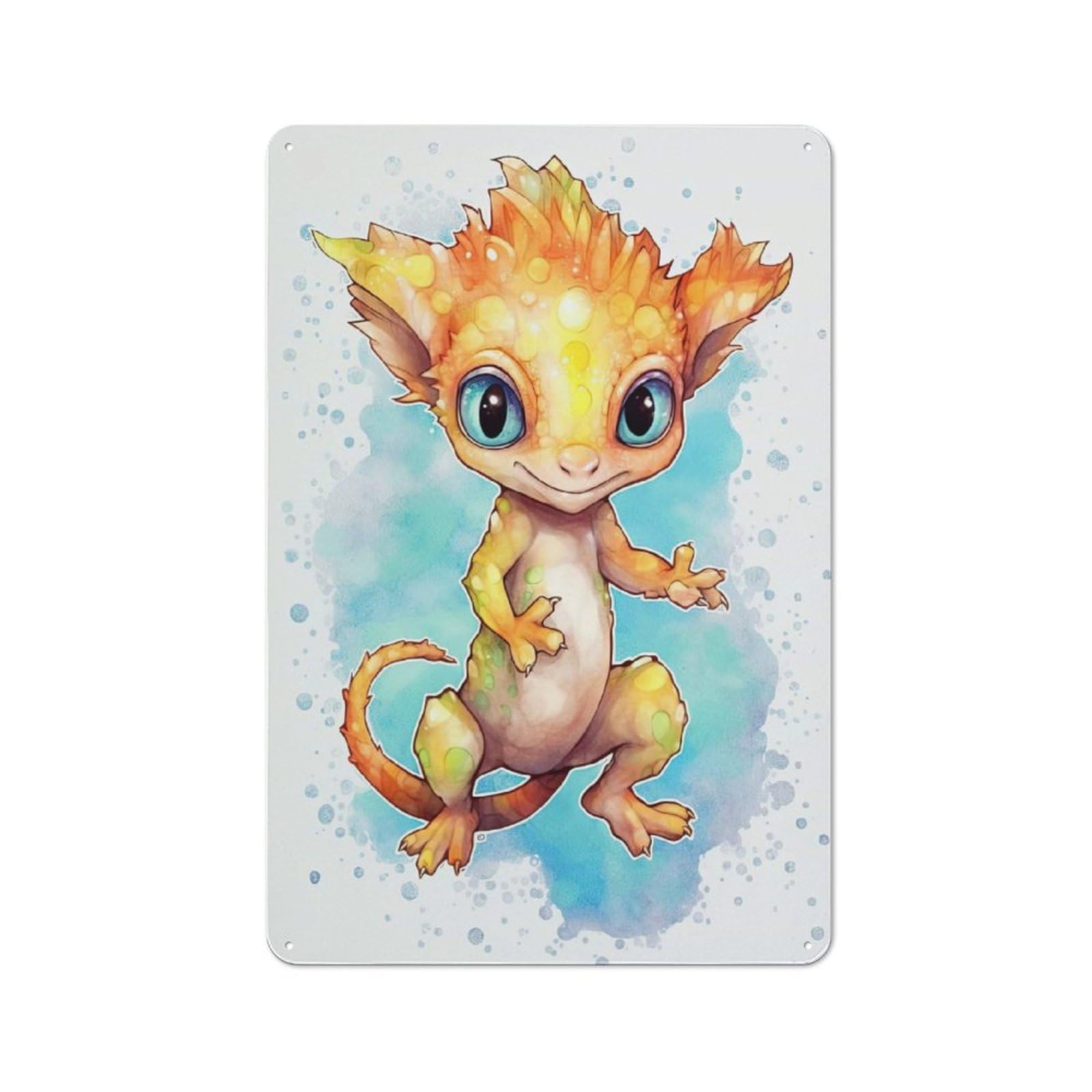 Junmoney Style-6 Cute Baby Crested Gecko Rustic Tin Sign 30X20cm, Vintage Porch Wall Decor For Conservatory, Home Bar Or Utility Room
