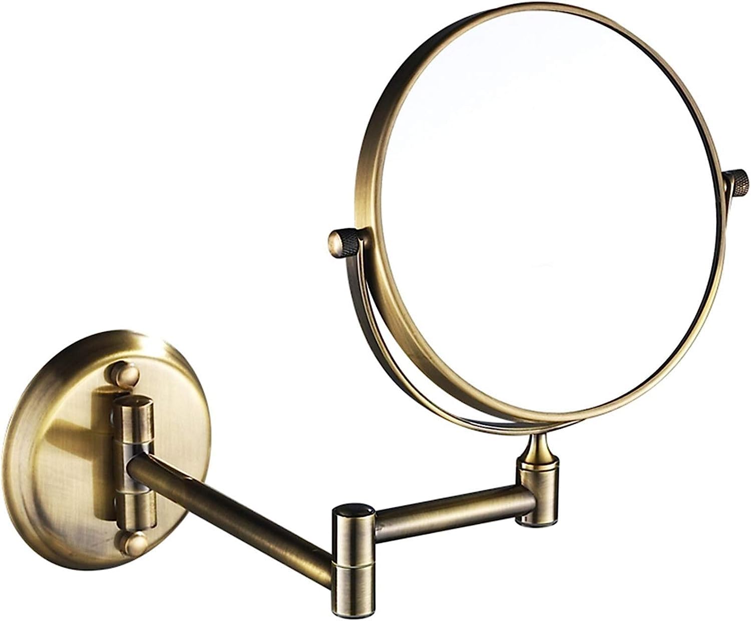 Clearlin Wall-mounted Makeup Mirror, 8 inch Brass Round Double Sided Magnifying Shaving Mirror, 360° Swivel Vanity Mirror(Brass,10X)