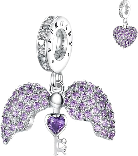 Annmors Birthstone Charms February-Amethyst 925 Sterling Silver Charms fit Brace