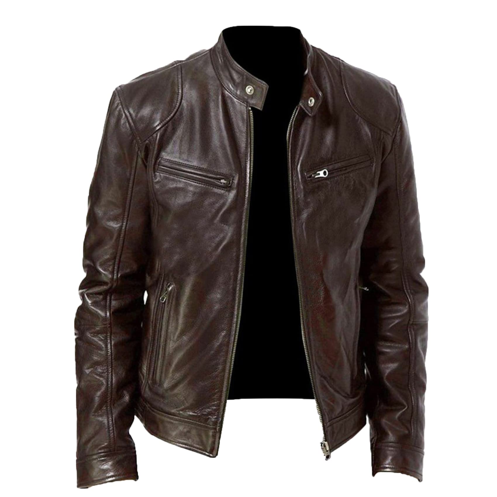 Printemps Et Automne Hommes Col Montant Veste en Cuir Mince Poche DéCoration Moto Costume Veste en Cuir PU