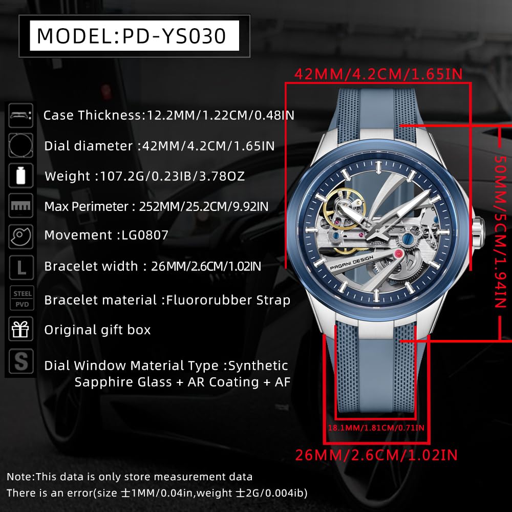 Pagani Design YS030 - Reloj mecánico automático para hombre, esfera de esqueleto, acero inoxidable, impermeable, deportivo, 10 bar, reloj casual de lujo para hombre