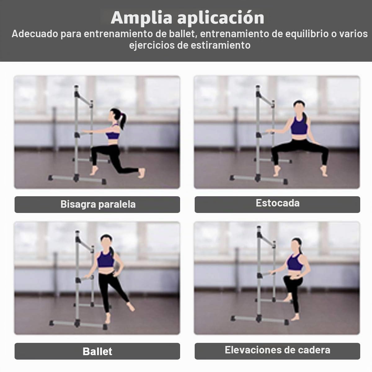 RELAX4LIFE Barra de Ballet Independiente de Metal, Barra de Ballet Ajustable en Altura con 4 Almohadillas de Goma Antideslizantes, Carga 50kg, Barra de Baile para Niños y Adultos (Plateada)