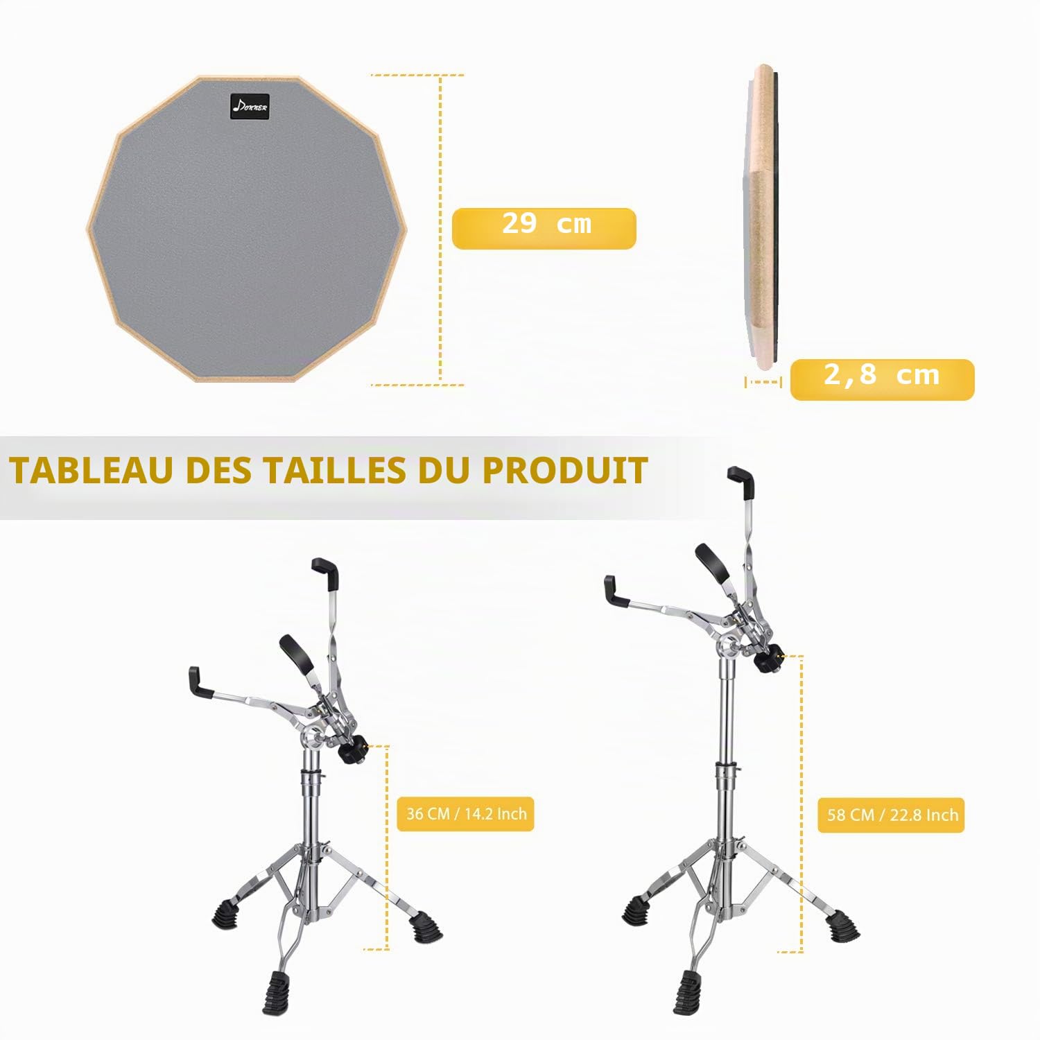 Donner Pads d'entraînement 30cm avec Pied, Baguettes 5A, Atténuateurs d'harmoniques en gel, Sac à dos