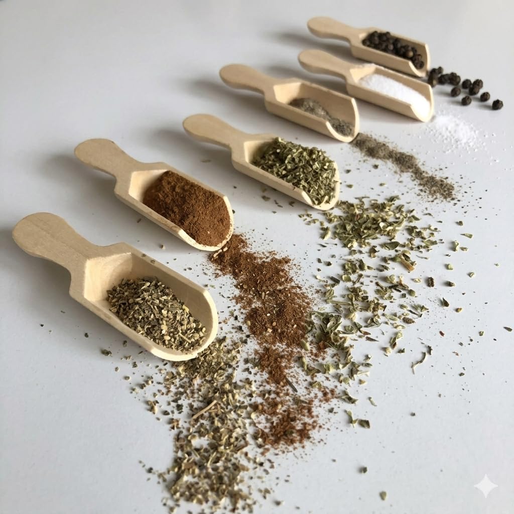 Uyt Life 6 Adet Ahşap Baharat Kaşığı Seti - Doğal Kayın Ağacı Küçük Boy Baharat Ölçeği, Tuz, Şeker İçin Dekoratif Mutfak Gereçleri - 7 cm Mini Ahşap Baharat Küreği