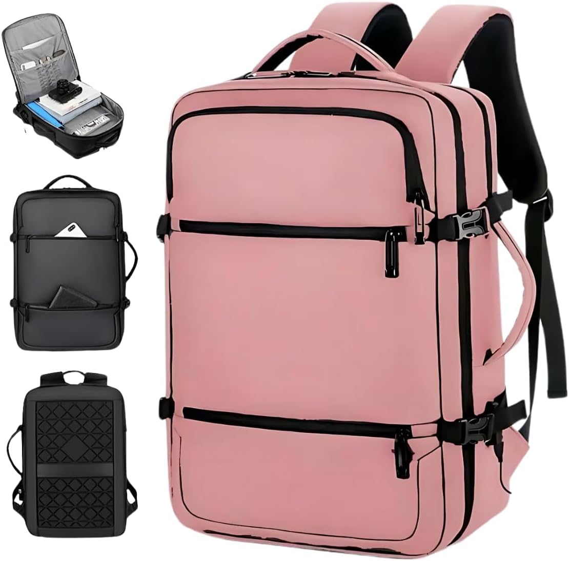 Mochila de Viagem Padrão, Resistente à Água para Notebook, Grande Capacidade para Bagagem de Mão, Preto