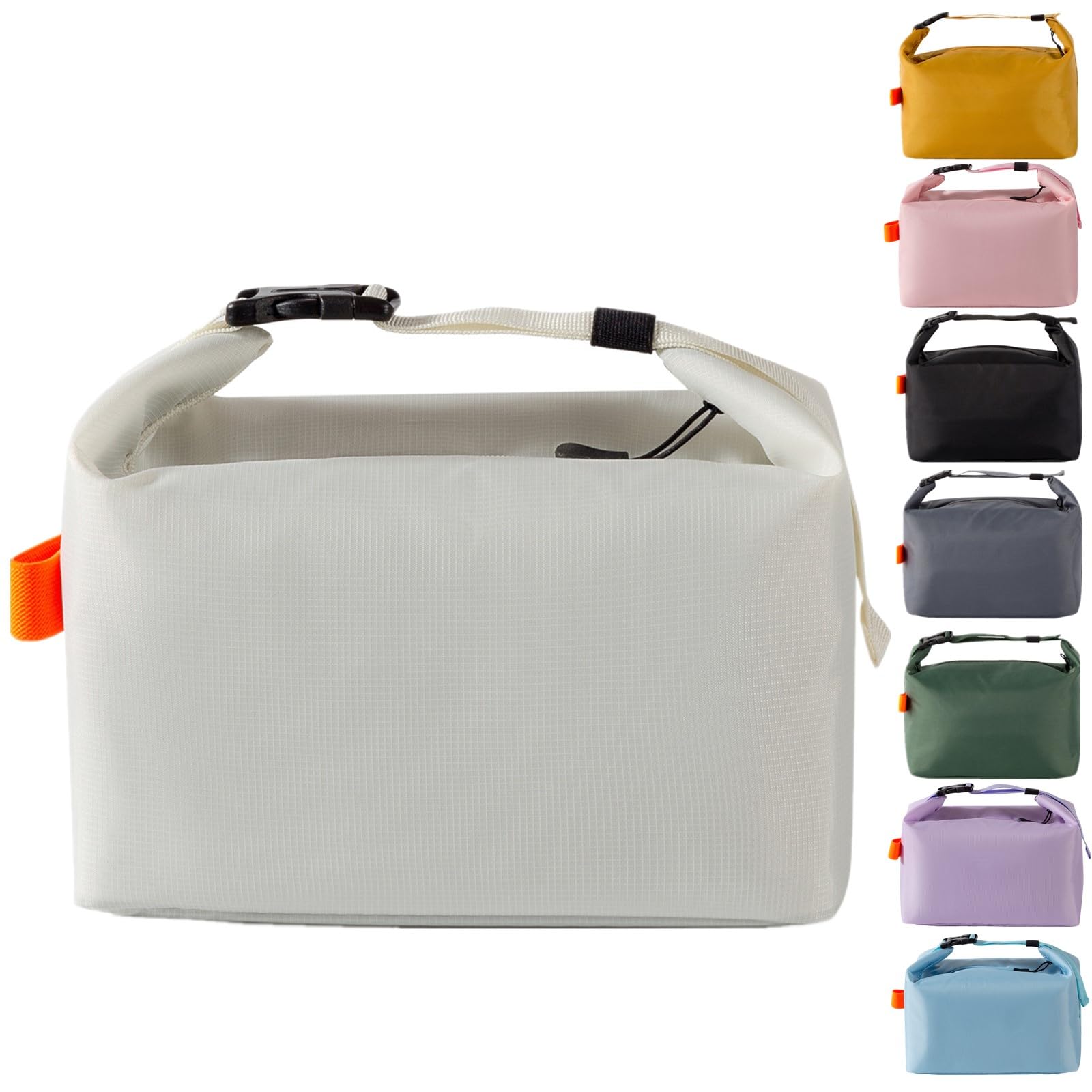 WUWYOUWL Lunch Bag, Cute Carton Insulated Lunch Box, Reusable Lunch Cooler Bags Waterproof Lunchbag Foldable Lunch Bag for Women, Men, Kids and Students Travel Picnic School (White)