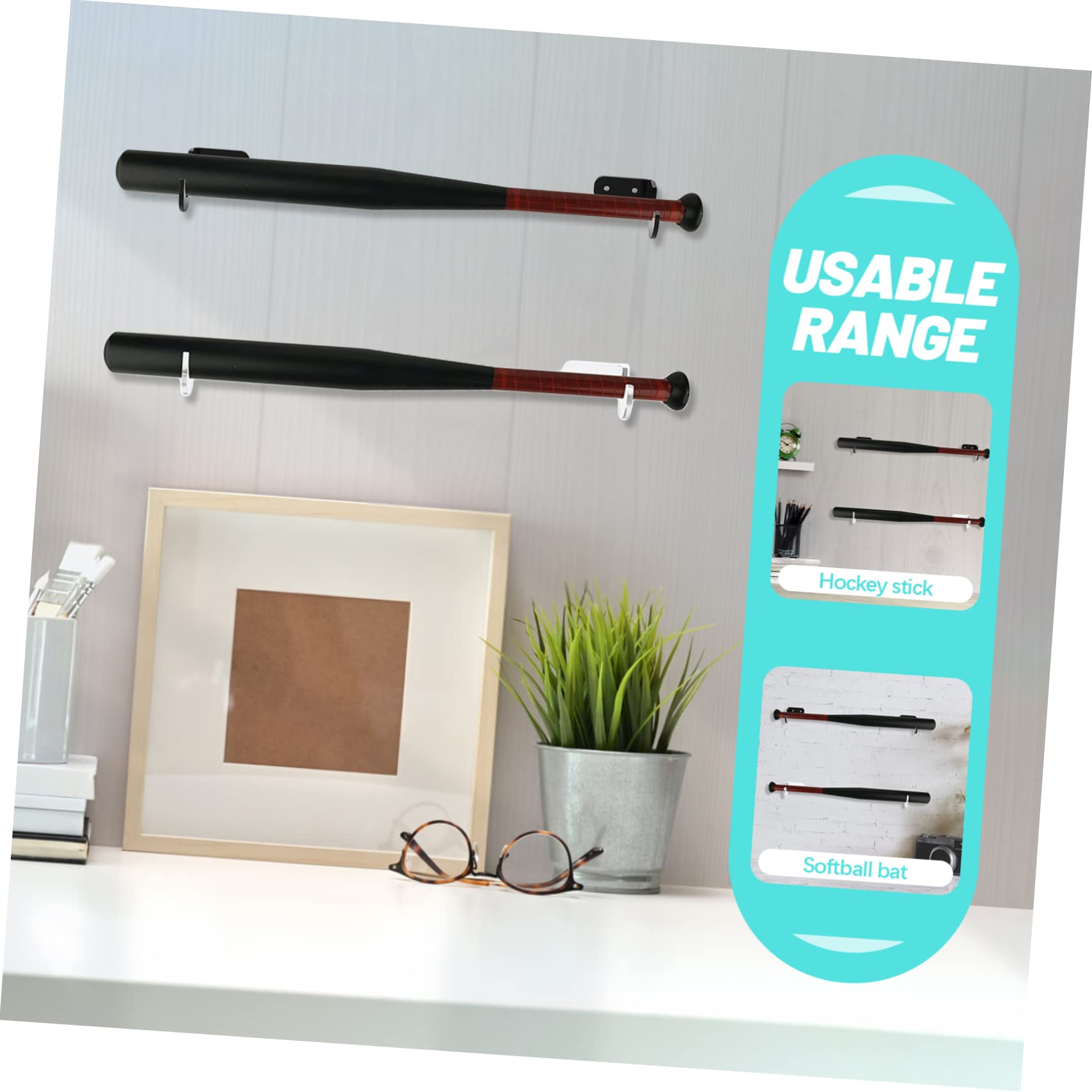 Kisangel Baseball Bat Mount Display for Baseball Softball Bats Holder 1 Set with Installation Parts