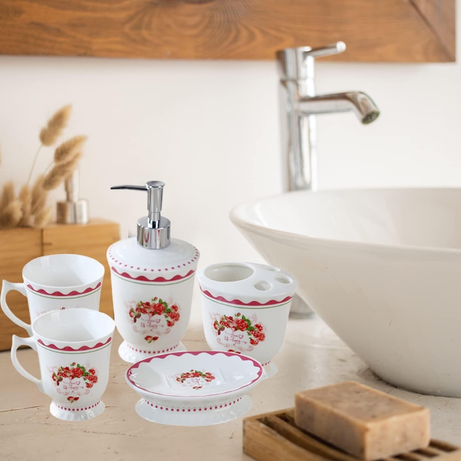 Łazienkowy dozownik mydła zestaw elegancki 5-częściowy ceramiczny zestaw łazienkowy zawiera dozownik mydła uchwyt na szczoteczkę do zębów kubek i naczynie luksusowy wystrój