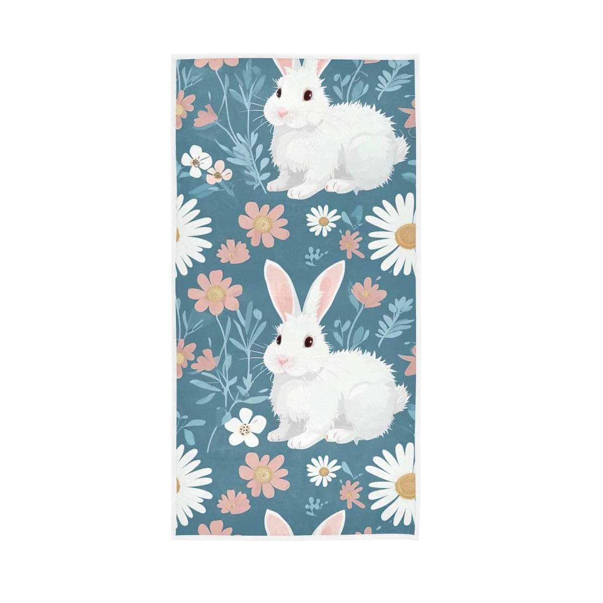 LSRCPD White Bunnies and Daisies Bath Hand Towel, Hand Towels for Bathroom, Shower, Hotel, Spa 15 x 30 Inches