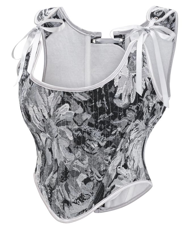 Image of Dreay Womens Vintage Asymmetrical Hem Overbust Corset Tie Front Lace-up Back Bustier Shapewear Top