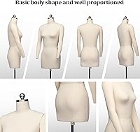 Vista 5 de Bonnlo Maniquí de costura femenino, talla 6, forma de vestido profesional para exhibición y diseño a medida, torso ajustable en altura con base