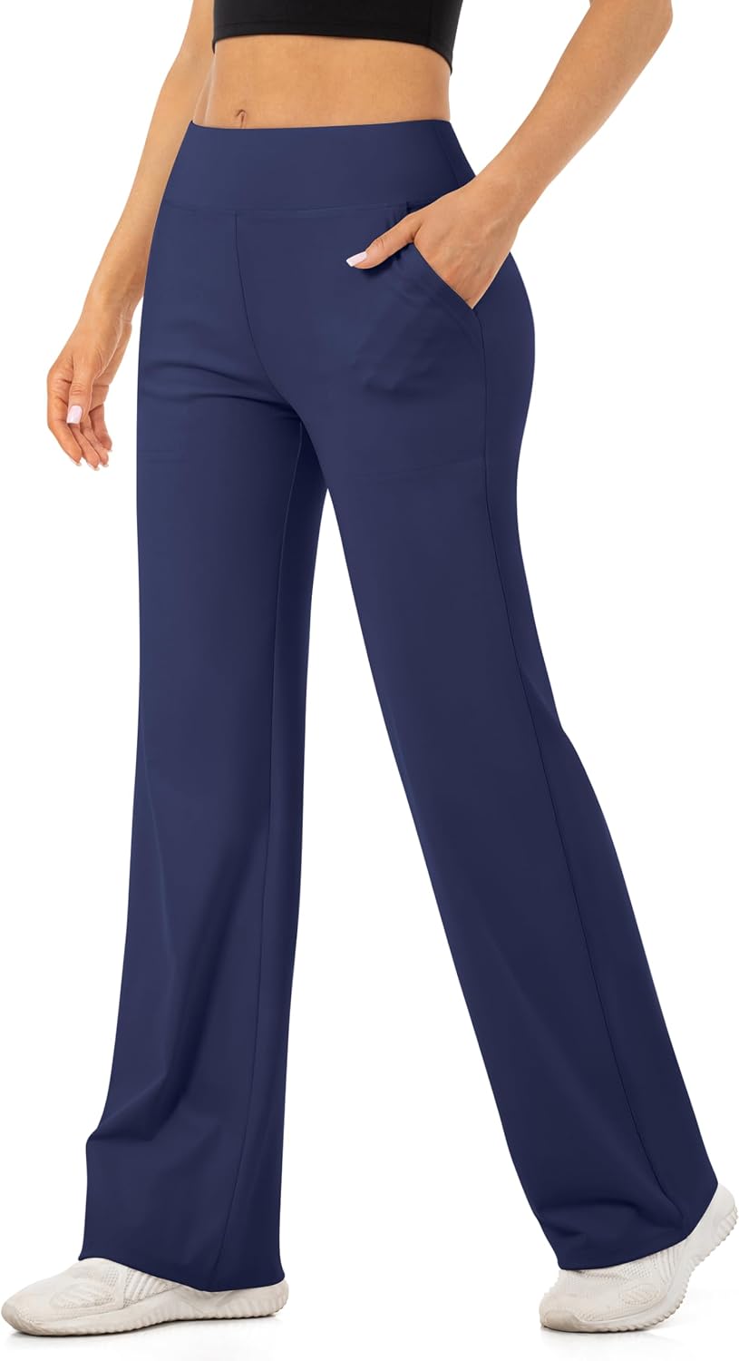 Blisset Womens High Waisted Wide Leg Pants with Pockets 29"/31" - Buttery Soft Yoga Lounge Comfy Casual Bottoms