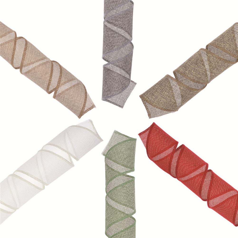 Geschenkband, Geschenkband für Weihnachten, 6 Rollen Sackleinen-Drahtband, solides Drahtkantenband, Sackleinen-Geschenkband, Juteband, DIY handgefertigte Verzierungen for dekorative Kränze, Geschenkve