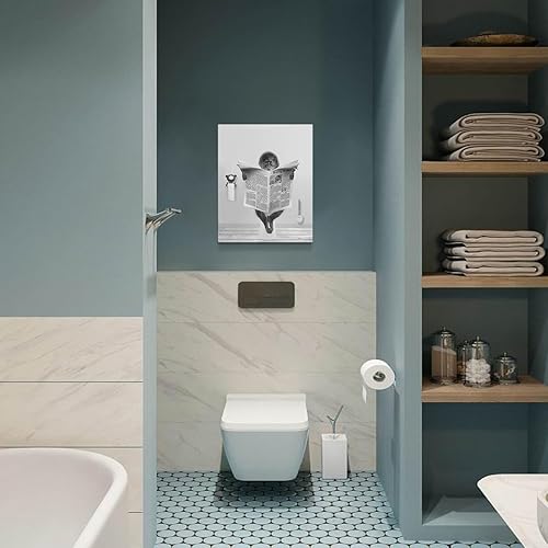 Miniatura 5 de Decoración de baño de mono, imagen divertida de arte de pared de baño de mono, lienzo blanco y negro de mono bañándose en el baño, impresión