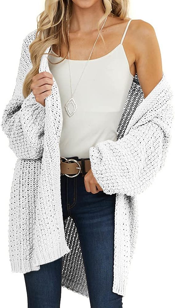 Maroway Womens Cardigan Solid Color Long Sleeve Open Front Chunky Knit Sweater Outwear - Image 2