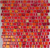 Tafelgröße 30,9x31,3 cm Glasmosaik rot orange mix 1,1/1,5/2,1/2,5 x 1,8 x 0,8cm, Mosako Mosaik