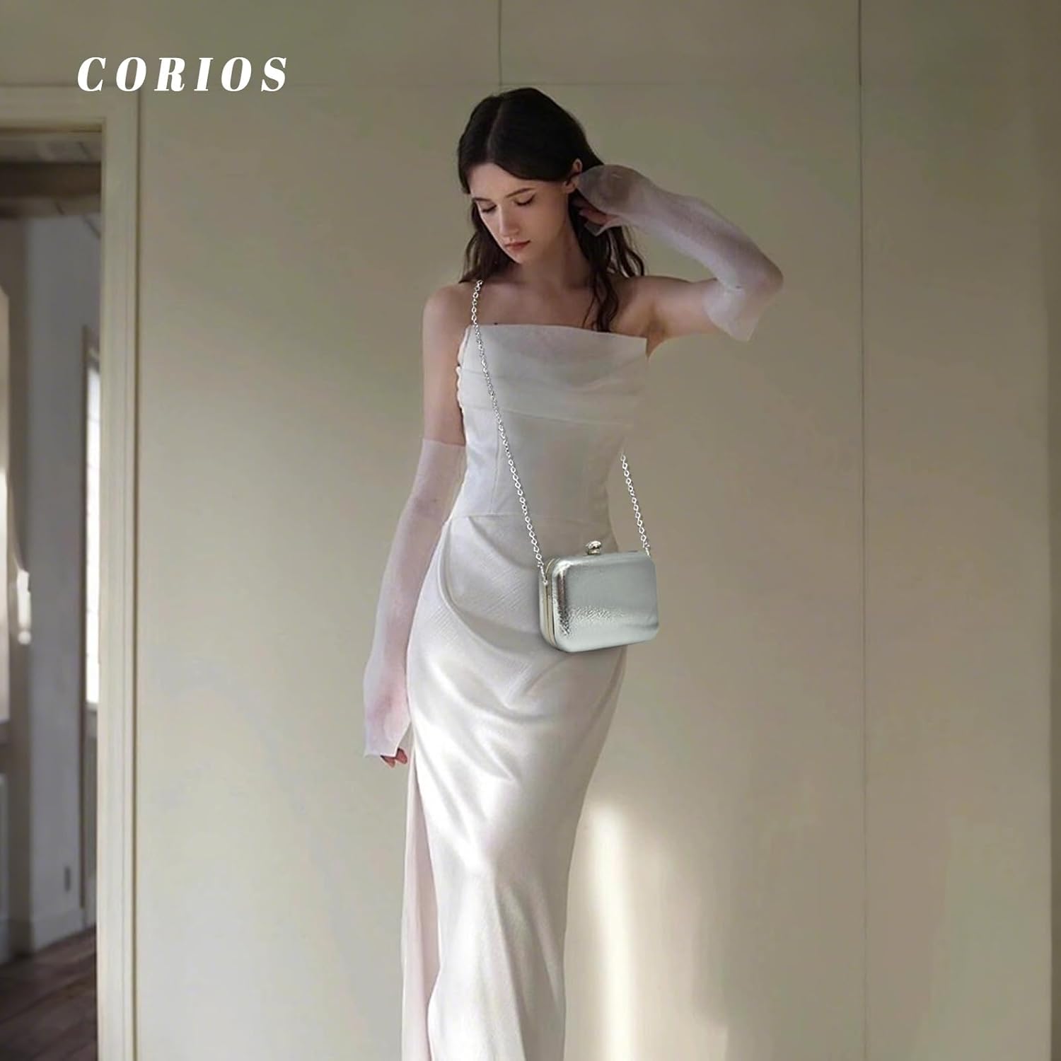 CORIOS Evening Bag for Women Glossy PU Leather Clutch Bridal Wedding Purse Elegant Handbag Retro Shoulder Crossbody Bag