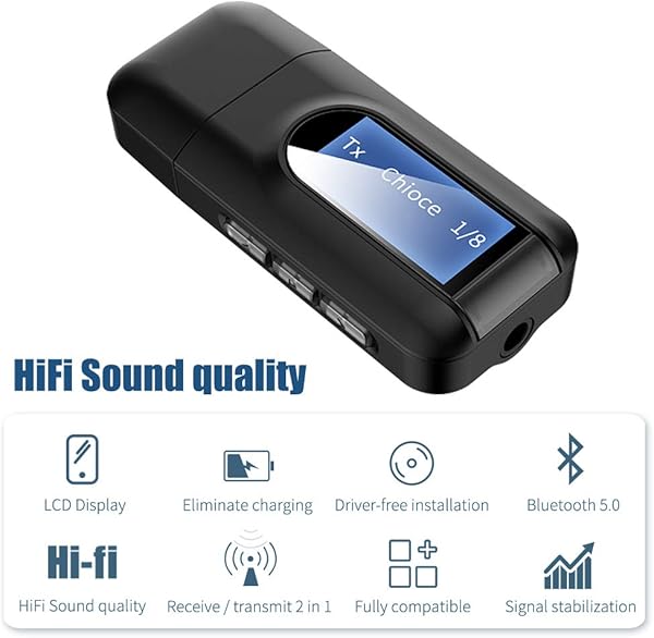 Ricevitore Bluetooth USB LCD Display 2 in 1 Trasmettitore Ricevitore Bluetooth 5 0 Adattatore Bluetooth Plug Play per Window7XP88 110 Compatibile Cuffie Altoparlanti Laptop TV Auto Cuffie
