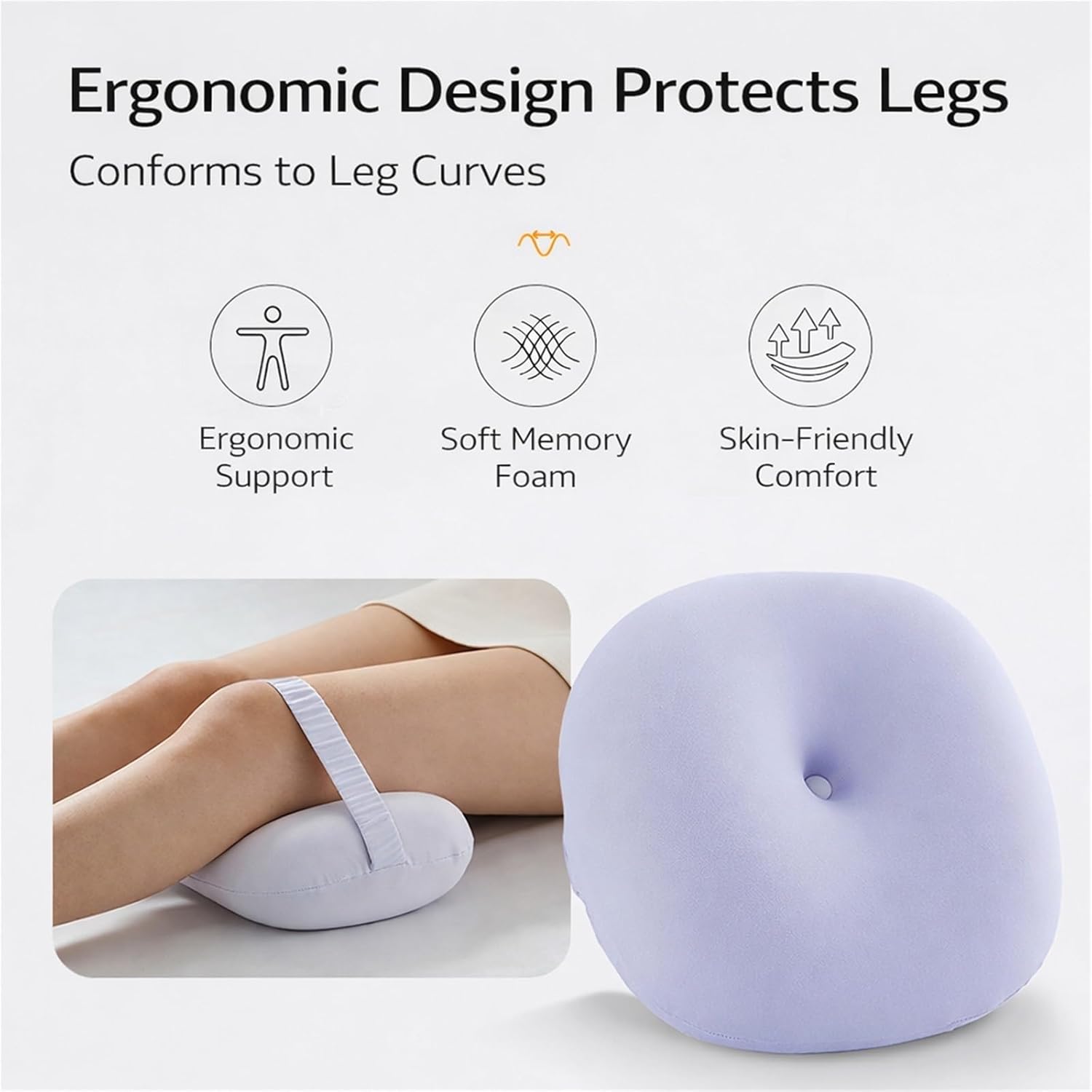 Knee Pillow for Sleeping, Between Knee Leg Pillow with Memory Foam, Ergonomic Leg Support Cushion with Adjustable Strap, Washable Cover