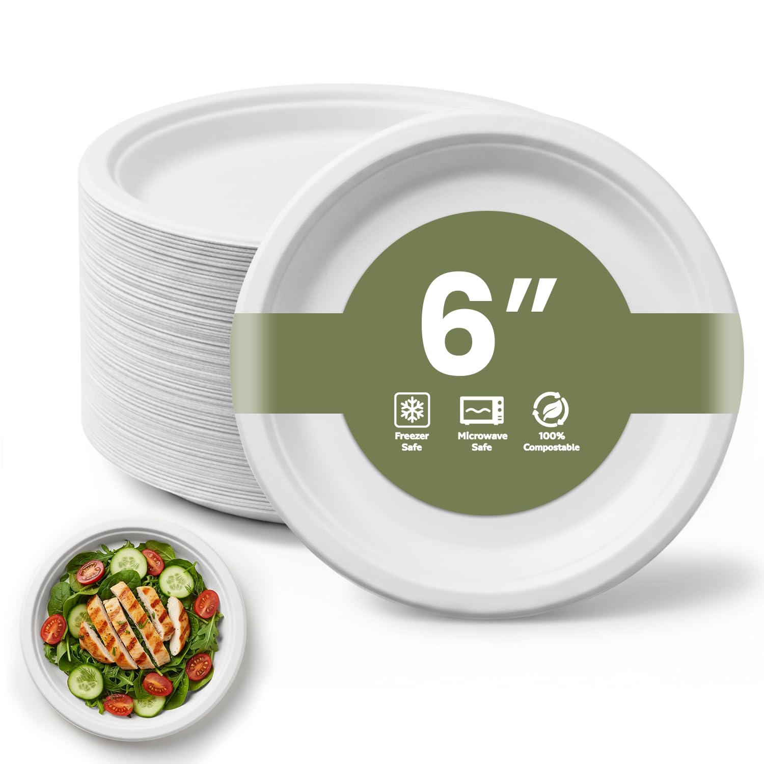 Strong Paper Plates 6 Inch 500 Pack Bagasse Compostable Disposable Party