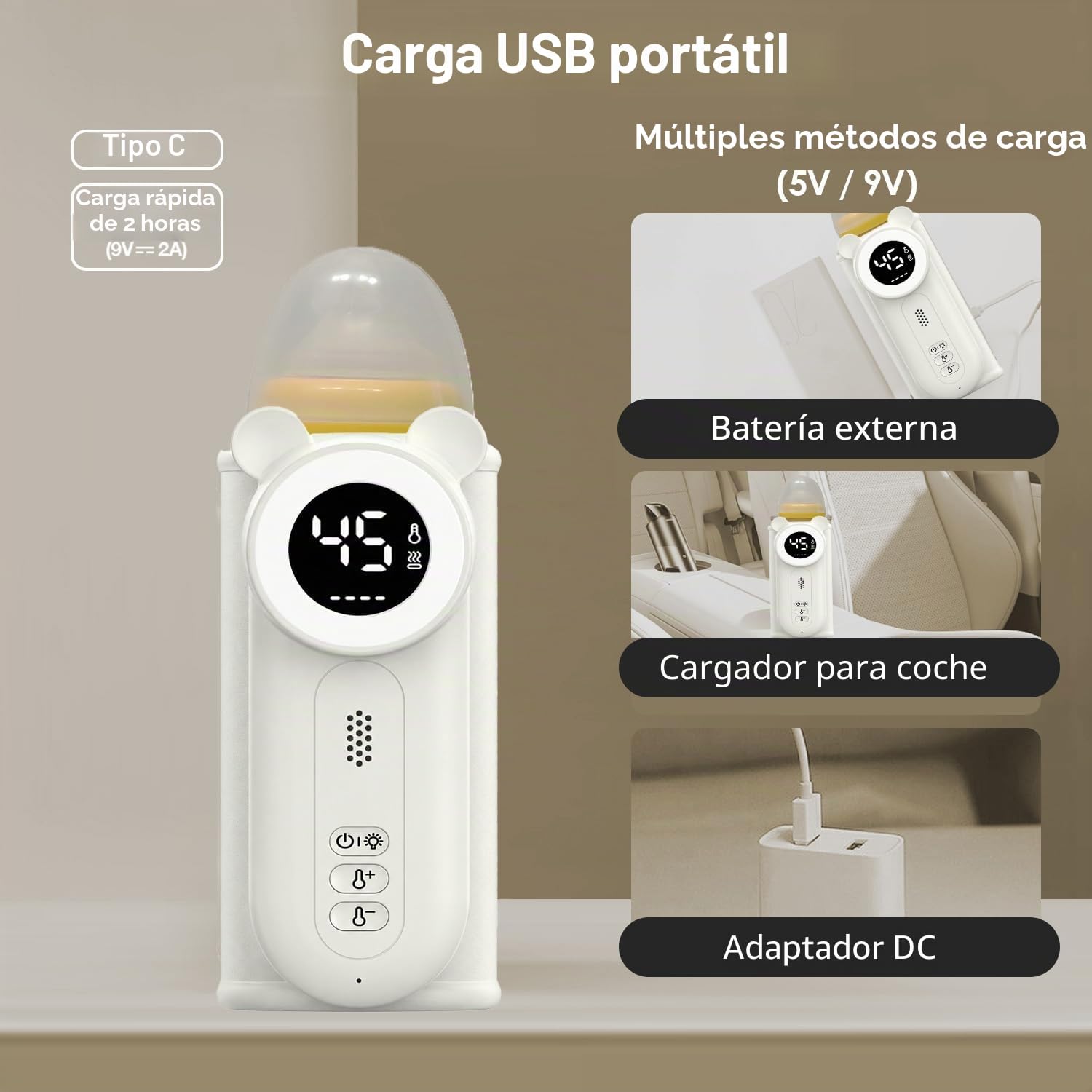 Cozytots Calentador de biberones para bebé, calentador de botellas Matchild para llevar, batería USB, termo con indicador de temperatura, bolsa de calor para biberones portátil, funda para biberones