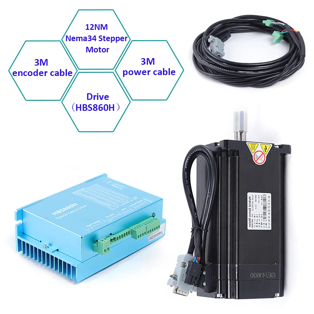 Nema34 - Kit motore passo-passo Closed Loop, 12 Nm 8A HBS86H Closed Loop Stepper Motor Driver DSP, set di azionamento motore passo-passo per macchina per incisione CNC, adatto per aggiornamenti del