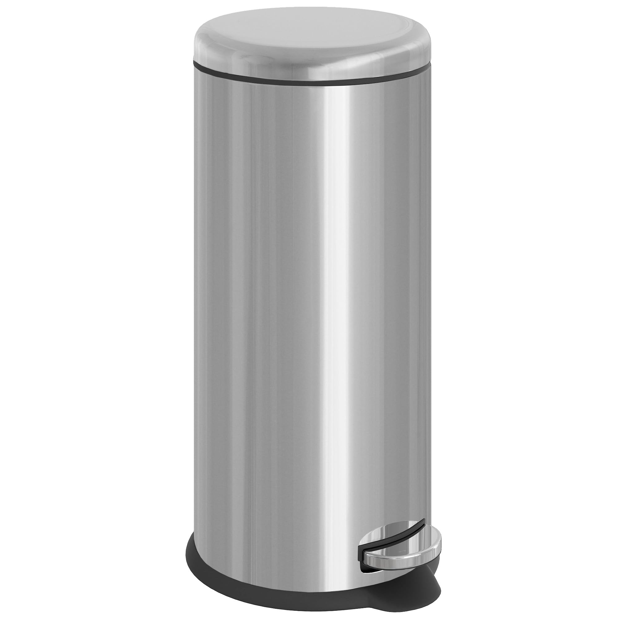 HOMCOM Cubo de Basura con Apertura a Pedal 30 L Ф29,2x62,9 cm Plateado | Basurero Automático, Cierre Interno Extraíble, Acero Inoxidable