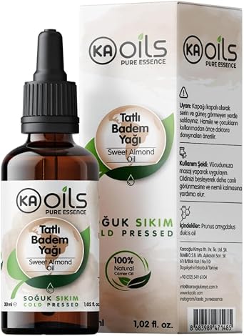 KAOils Tatl  Badem Ya  30 ml   100% Pure Sweet Almond Oil | Saf ve So uk S k m | Do al Ta y c  Ya  | Cilt, Sa , Masaj ve T rnak Bak m