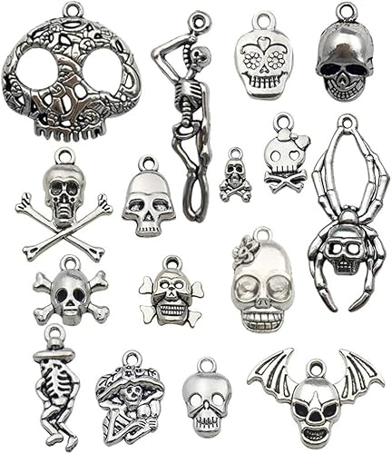 Miniatura 1 de ALIMITOPIA Dije de cabeza de calavera con diseño de esqueleto y hueso, para Halloween, bricolaje, joyería, colgante para collar punk, accesorios de