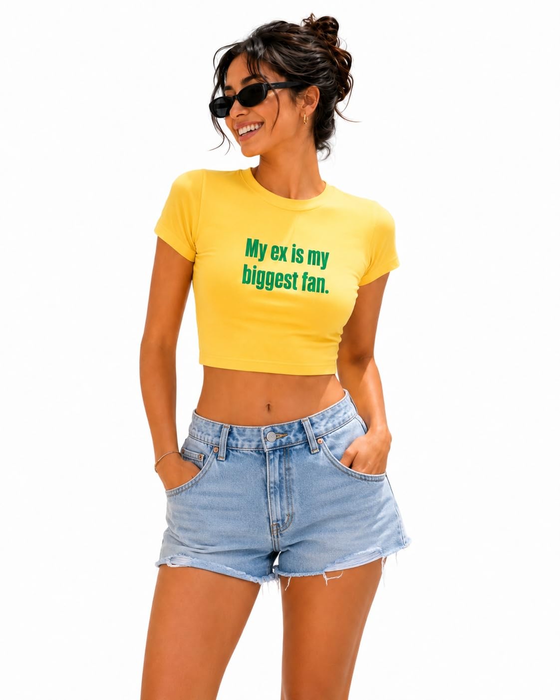 My Ex is My Biggest Fan Baby Tee for Women, Slim Fit Cropped Cotton Lycra Graphic T-Shirt-image-17