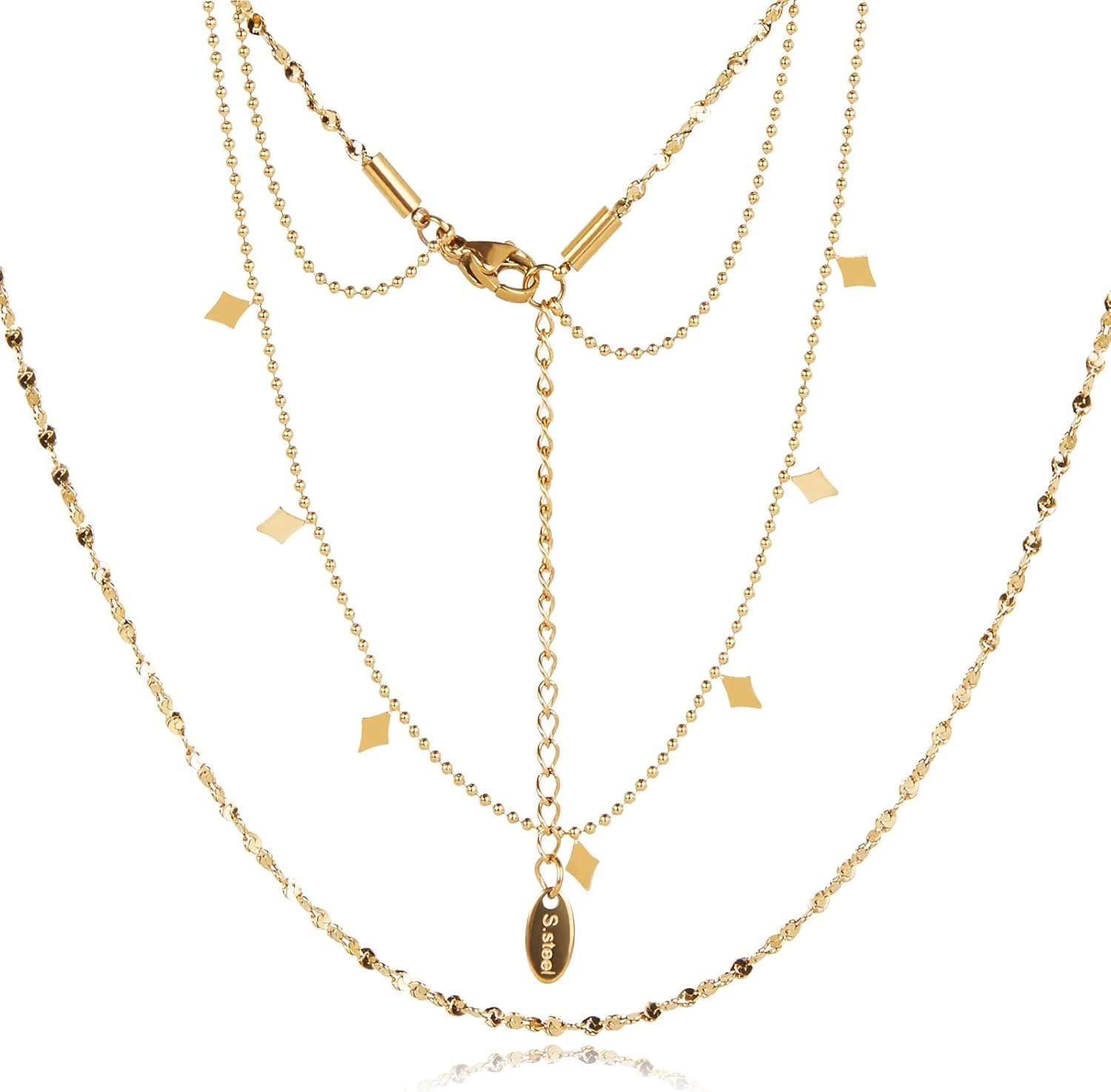 Geometric Rhombus Slice Double-layer Stackable Necklace Light Luxury Trend Collarbone Chain Titanium Steel Plated with 18K Gold Individual Ins Style