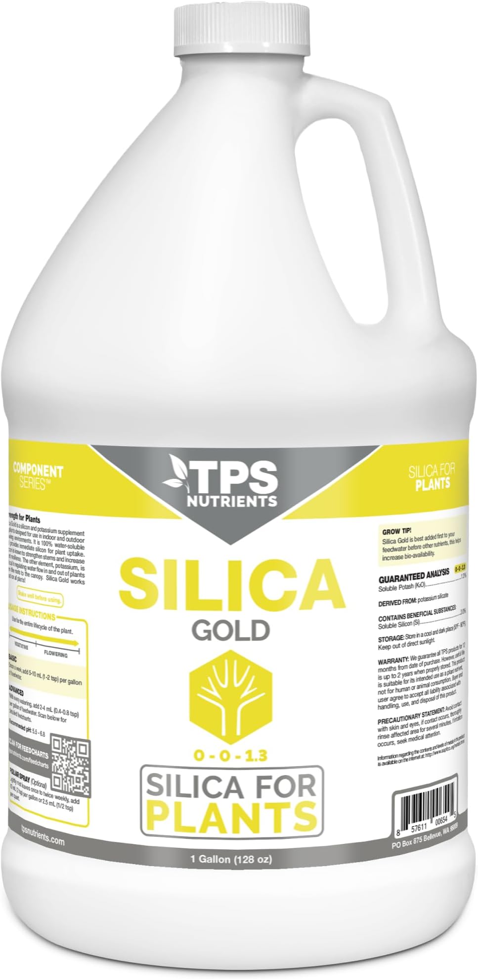 TPS Nutrients Silica Gold Plant Strength Nutrient & Supplement, 1 Gal | Bioavailable Silicon, Strengthens Stems & Cell Walls, Boosts Stress Tolerance, For Hydroponic & Soil Gardens, Mixes Easily