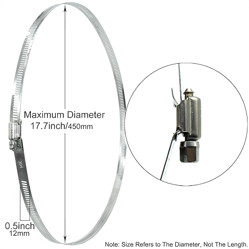 Miniatura 2 de 5 abrazaderas de manguera grandes de 17.7 pulgadas17.717 in, abrazaderas de manguera de engranaje helicoidal ajustables, abrazaderas de metal