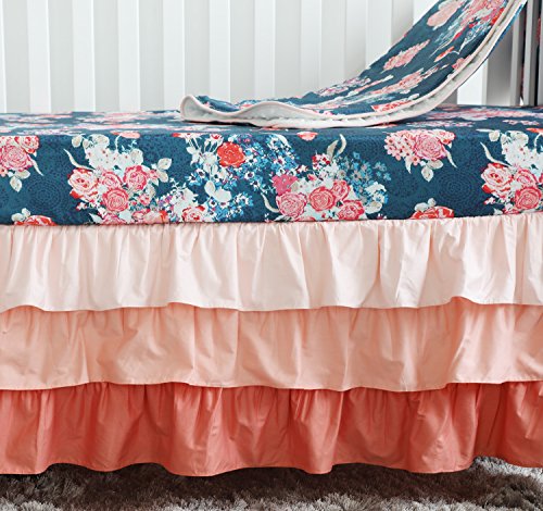 image for Sahaler Coral Navy Floral Baby Crib Bedding Set Minky Blanket Crib Rai