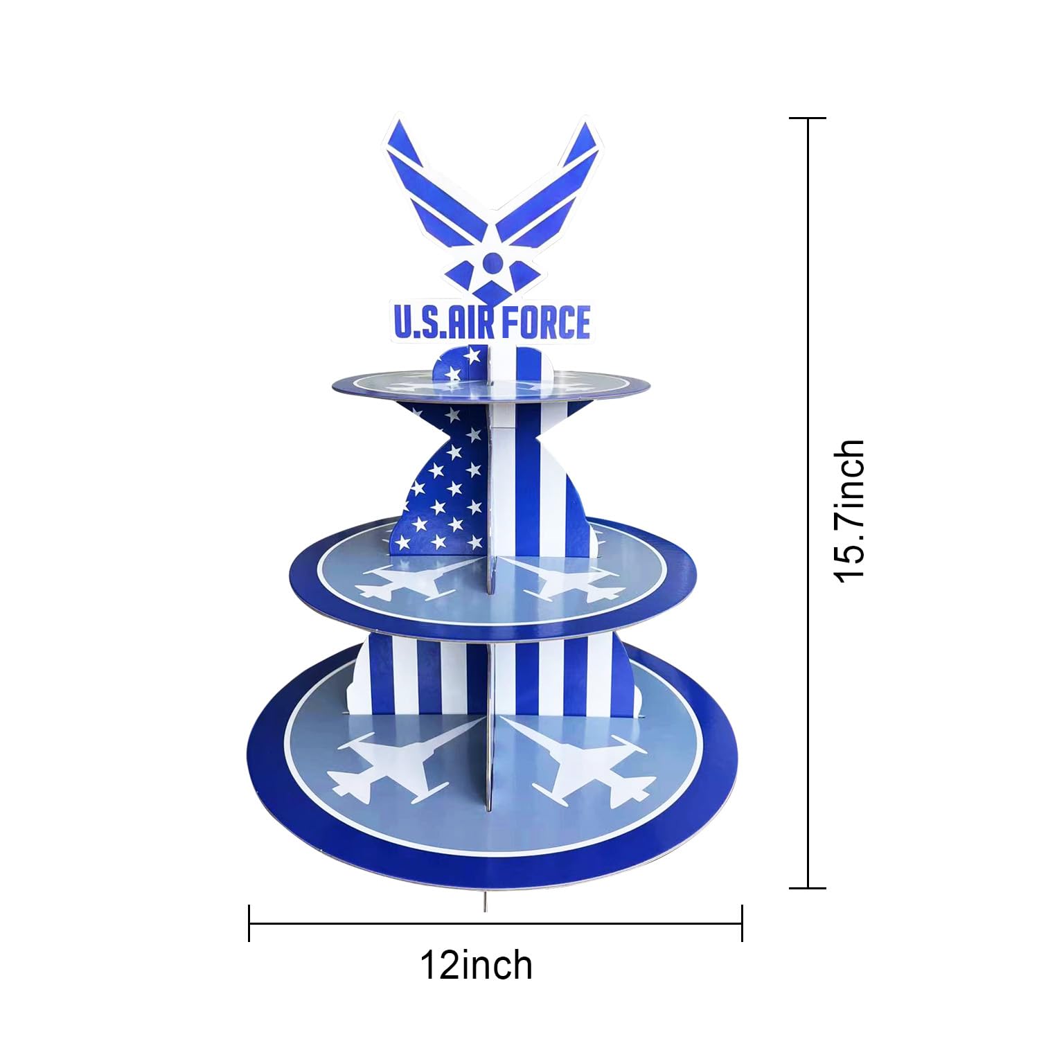 DodelyGz 2 Packs US Air Force Cupcake Stand,3 Tier Sturdy Cardboard Air Force Cupcakes Tower Holder for Military USAF Party Decor,Air Force Party Centerpieces