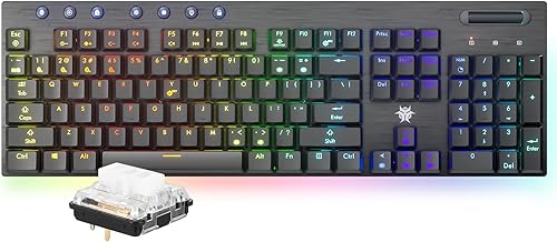 Hexgears x Hyeku Teclado para juegos de perfil bajo con diseño ultrafino, teclado mecánico RGB inalámbrico de 2 modos, control de medios dedicado e