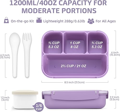 Miniatura 3 de Lonchera Bento para adultos, fiambrera para niños y niñas, contenedores de almuerzo para adultos y mujeres con 4 compartimentos, recipiente para