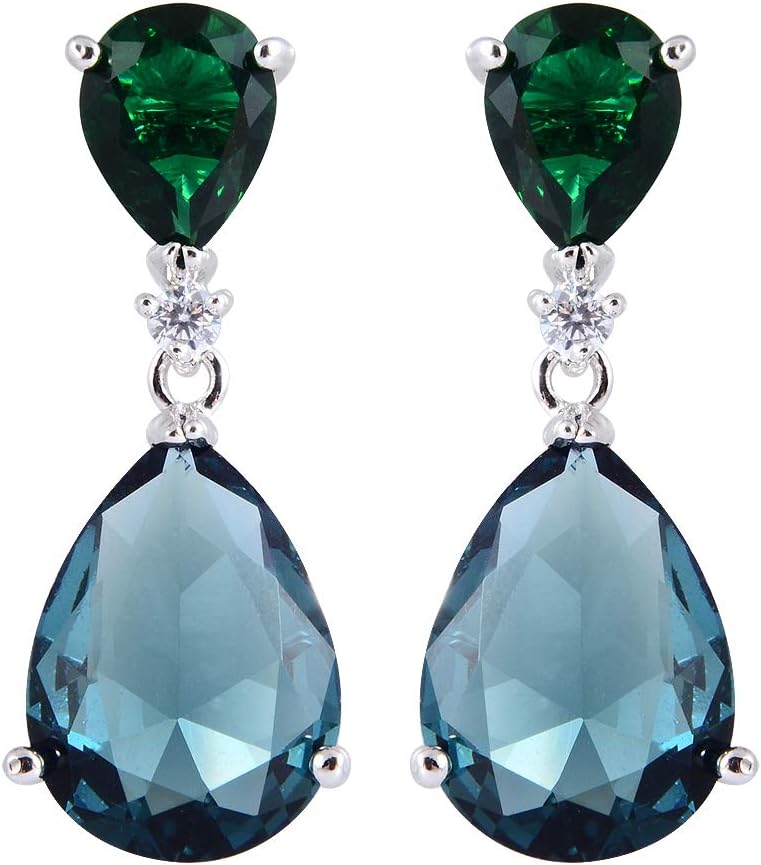 [RIZILIA CELEBOX] Teardrop Dangle Pierced Earrings with Pear Cut CZ [9 Colors available] in White Gold Plated, Celebrity inspired by Angelina Jolie