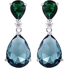 [RIZILIA CELEBOX] Teardrop Dangle Pierced Earrings with Pear Cut Gemstones CZ [9 Colours available] in 18K White Gold Plated, Celebrity inspired by Angelina Jolie