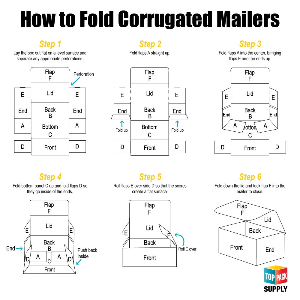 Top Pack Supply Corrugated Mailers, 7" x 5" x 3", White (Pack of 50)