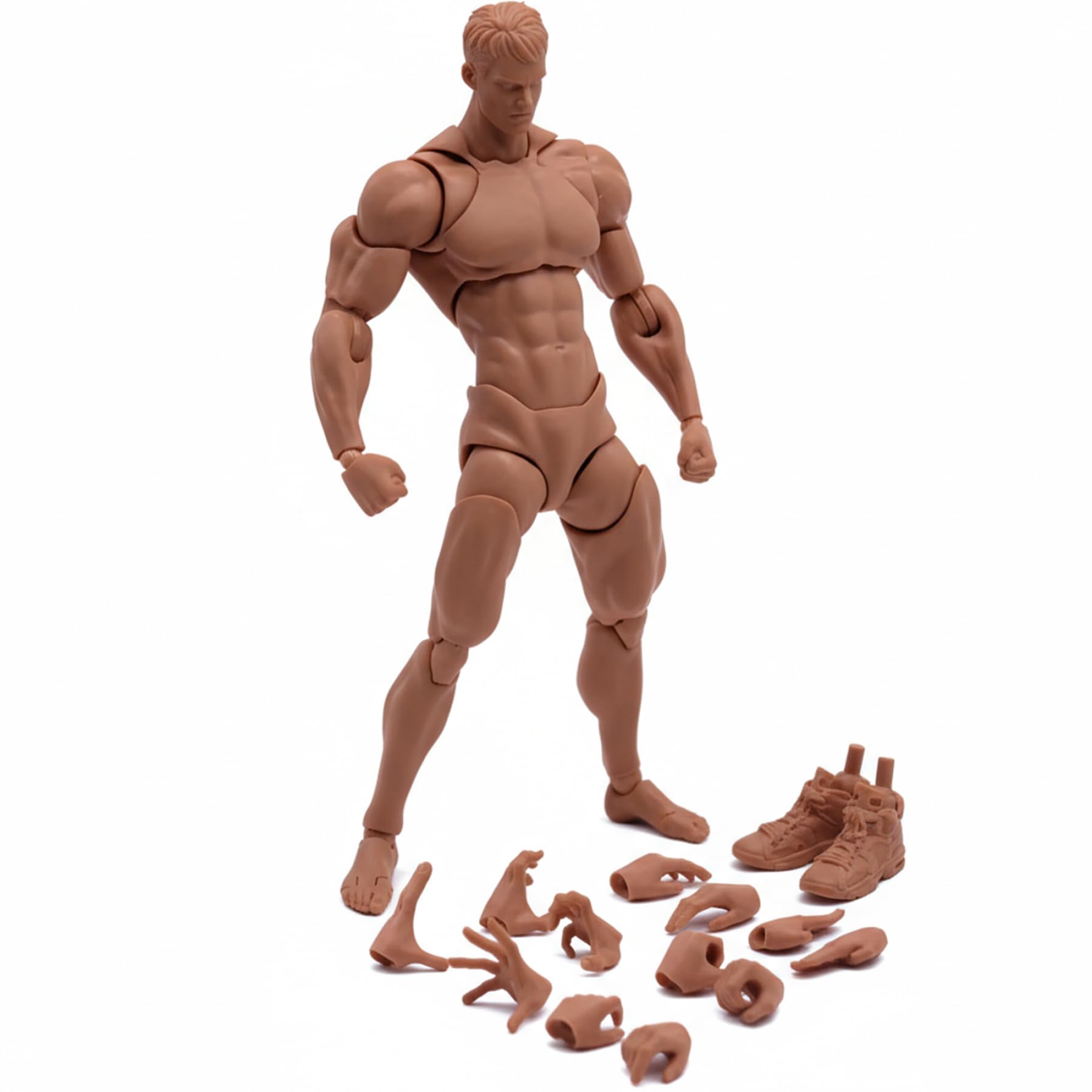 Joygoodta 1/12 Scale Male Action Figure Body, 6 Inch Articulated Blank Muscular Action Figure with Complete Accessories for Custom Display & Collectors, Black Skin