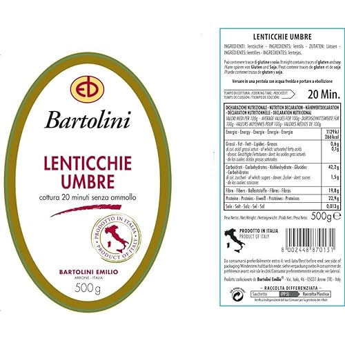 Miniatura 5 de Bartolini Lentejas Umbrian de Italia de 17.6 onzas (17.64 oz) Lentejas secas de alta calidad - Perfecto para sopa de lentejas - Lentejas verdes -
