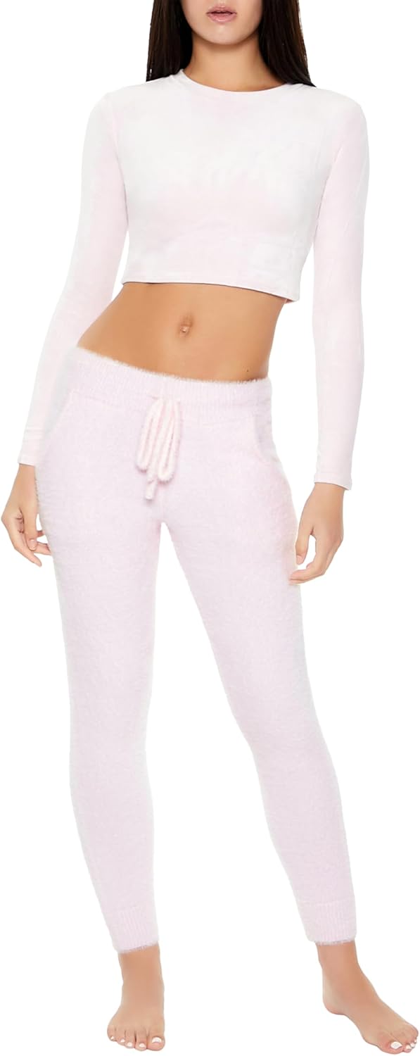 Forever 21 Womens Fuzzy Sweater-Knit Joggers