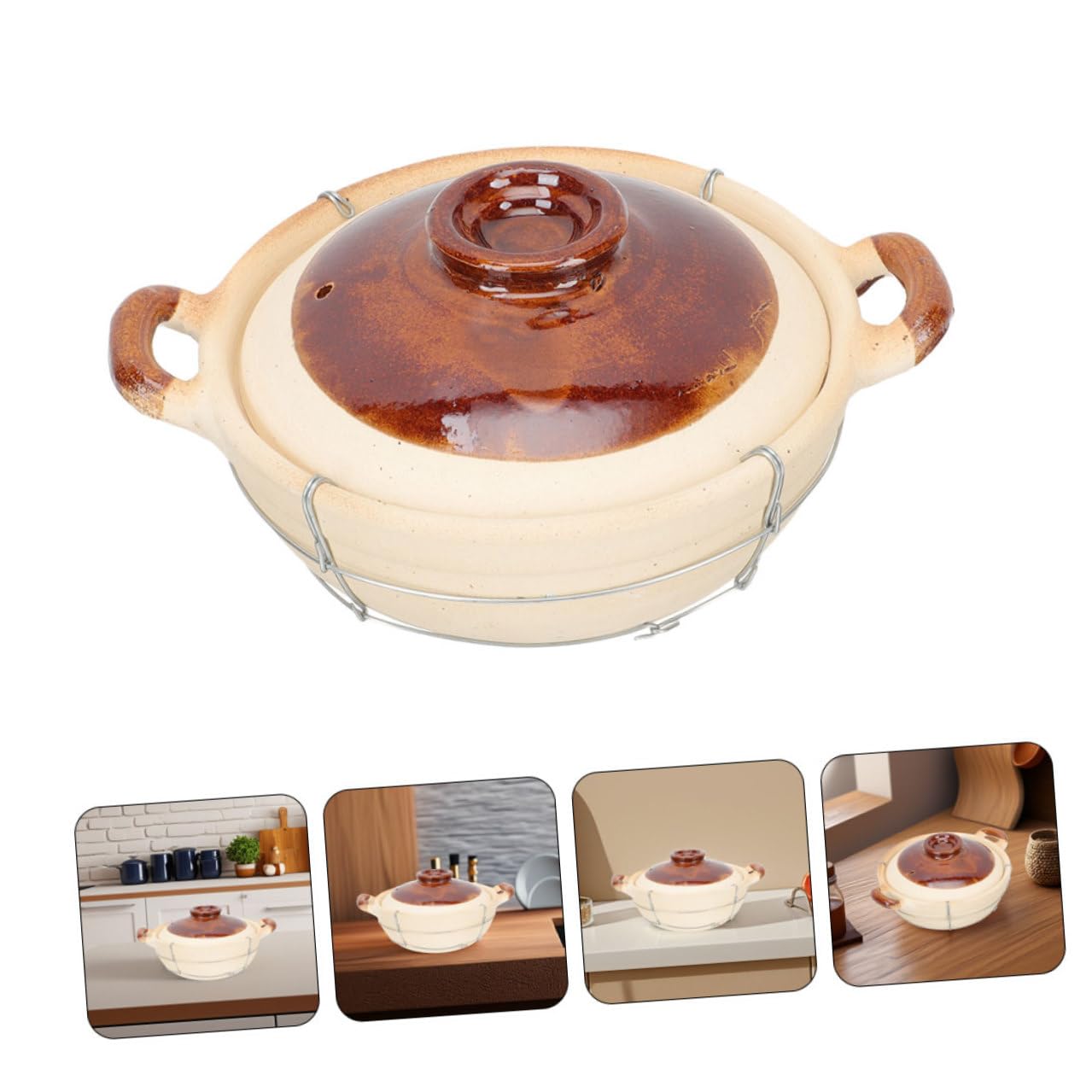 NUOBESTY Juego de 2 Cazuelas de Barro con Tapa y Mango, Distribución Uniforme del Calor y Agarre Seguro, Ideales para Cocinar Guisos y Sopas en Casa
