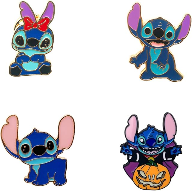 4pcs Stitch and Lilo Enamel Lapel Pin,Wopin-Enamel Brooch Pin Set for Backpacks Jackets, Cute Enamel Pins anime pins Cartoon Enamel Brooch Pins For Kids Men Women