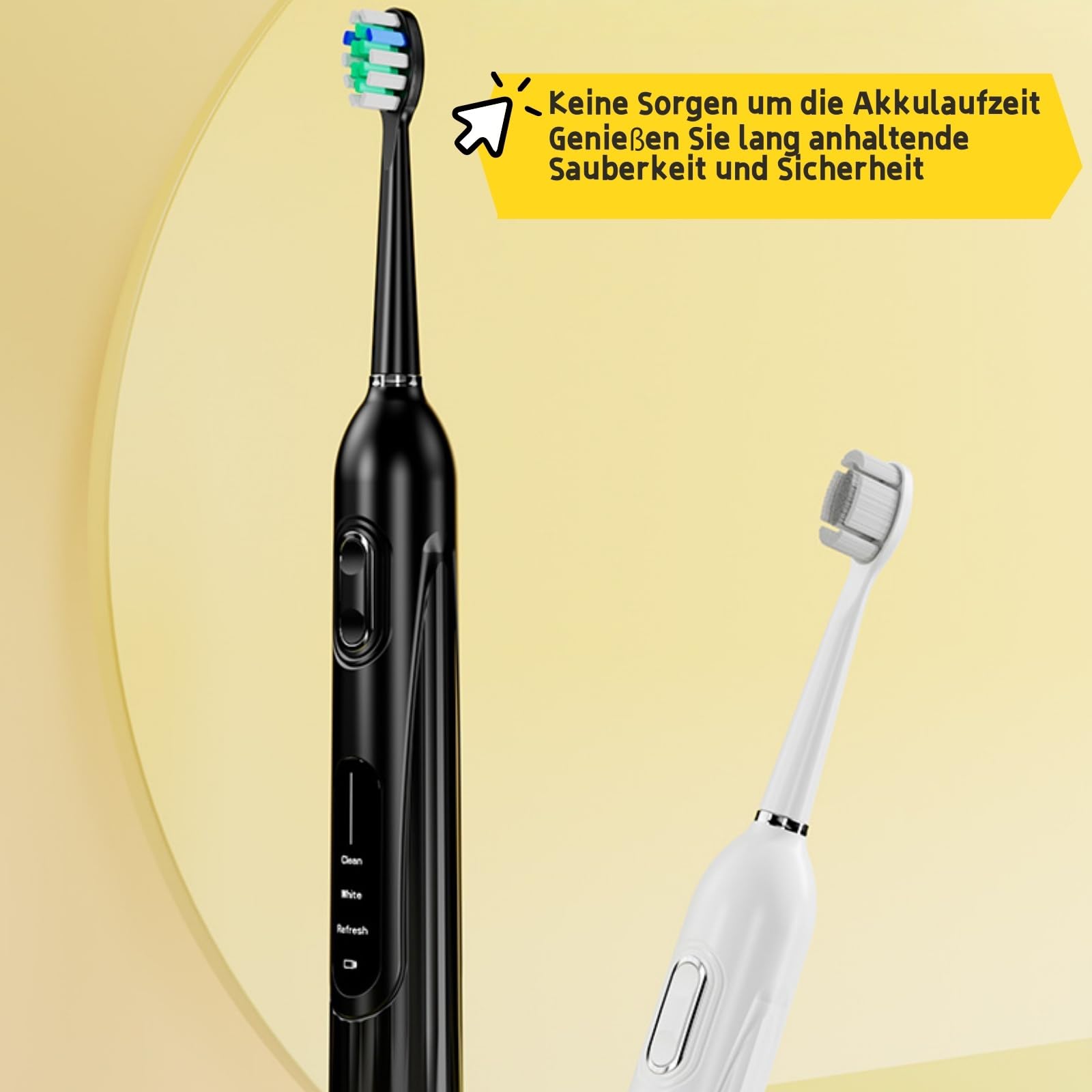 iX Sonic Schallzahnbürste，Tiefenreinigung，mit 3 Modi, 7 Intensitätsstufen, IPX7 wasserdicht, inklusive Ladestation und 4 Bürstenköpfen, wiederaufladbar